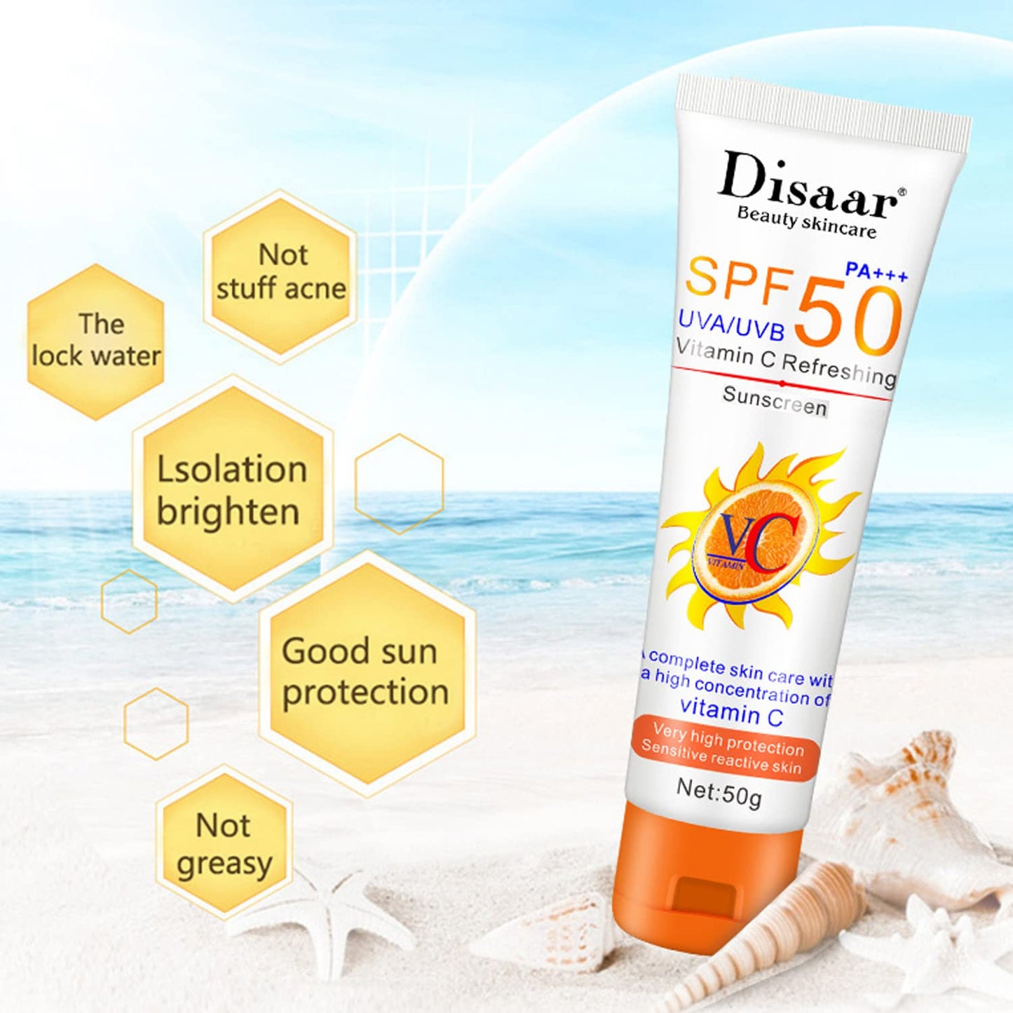 Disaar Spf50 Vitamin C Refreshing Whitening Sun Cream - 50g