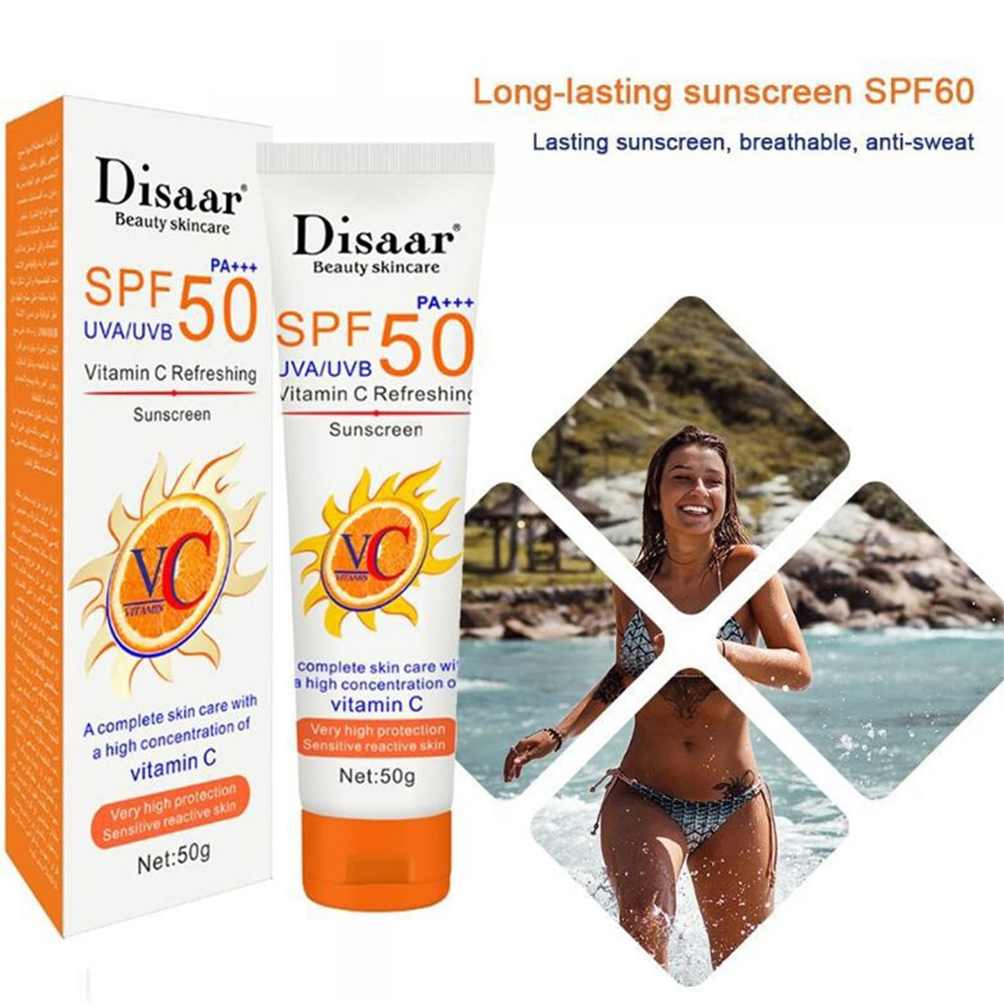 Disaar Spf50 Vitamin C Refreshing Whitening Sun Cream - 50g